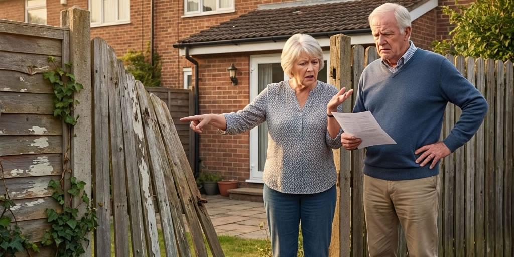 Diagram showing an H-mark on a boundary line indicating both neighbours share responsibility