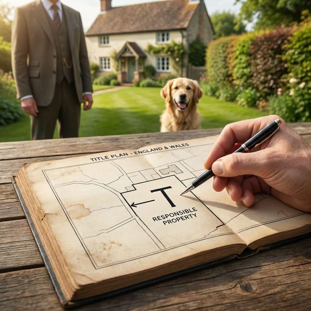 Diagram showing T-marks on a title plan with the foot of each T pointing toward the responsible owner
