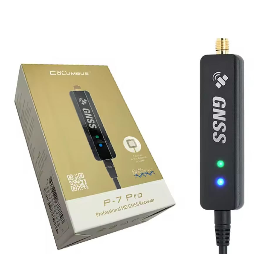 Columbus P-7 Pro Multi-GNSS receiver — waterproof six-constellation sub-metre GPS with built-in battery