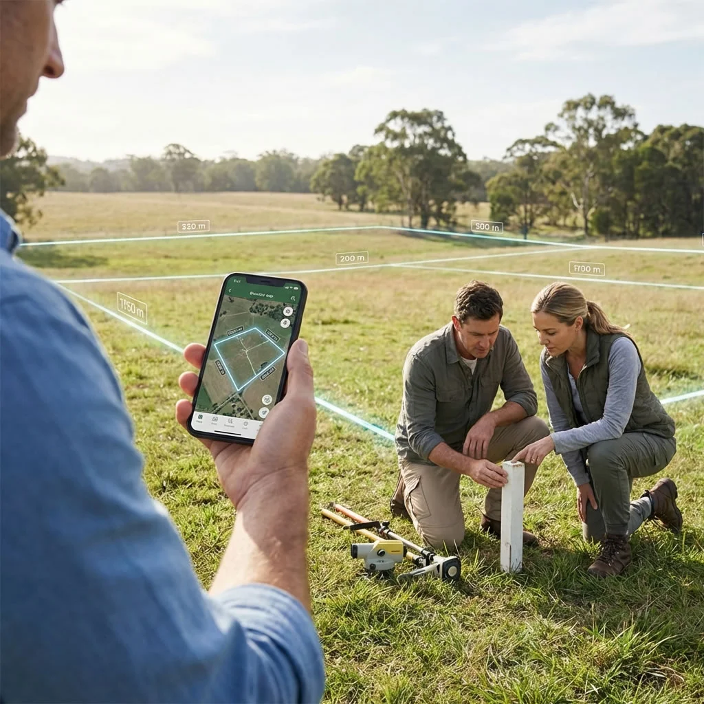 Aerial view of a boundary map showing property extents on an Ordnance Survey base at typical title plan scale