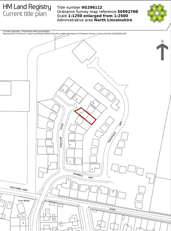 Sample HMLR Title Plan showing registered boundary on OS map base