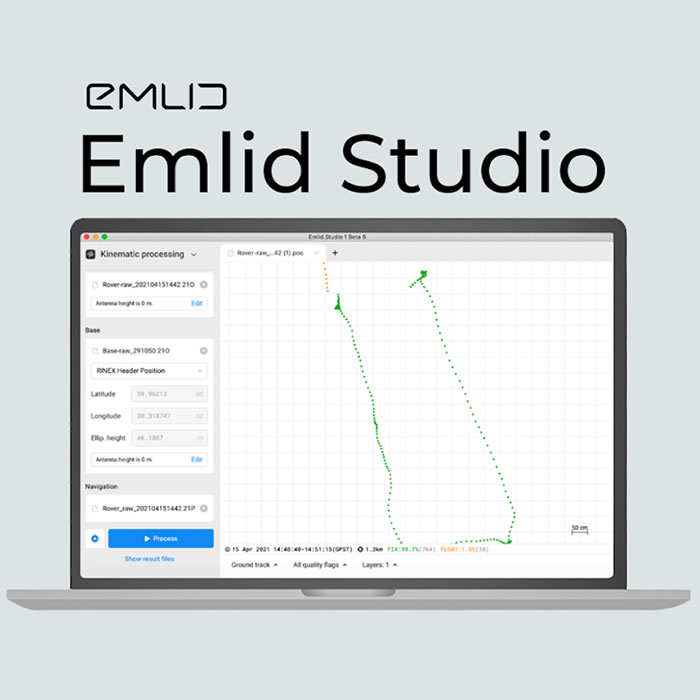 Emlid Studio PPK processing interface — the recommended free tool for beginners loading UBX rover data and OS Net RINEX base data for post-processing
