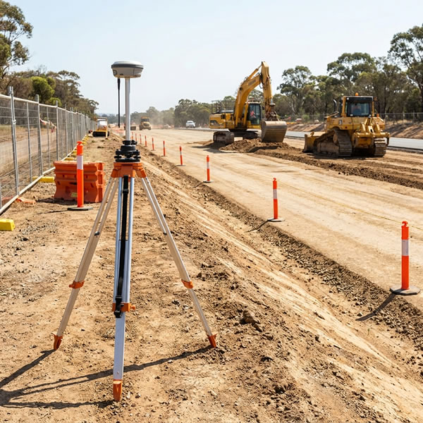 RTK base station on a tripod broadcasting GNSS correction data to rover receivers — Emlid Reach RS2 as a fixed reference