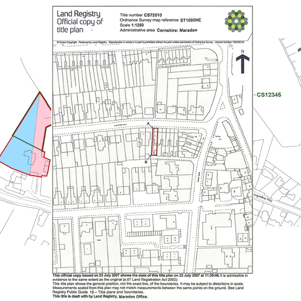 Official Copy of Title Plan overlaid on interactive boundary map showing property extent